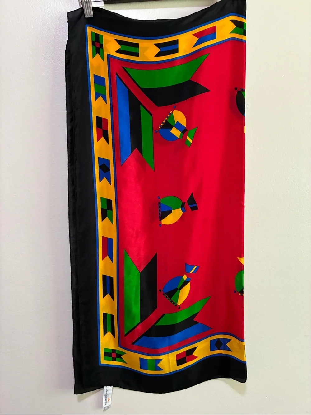 Liz Claiborne Vibrant Geometric Silk Scarf - Red, Green, Yellow, Blue, Black